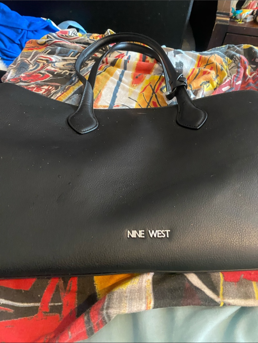 Nine West Black Leather-Look Laptop Tote
